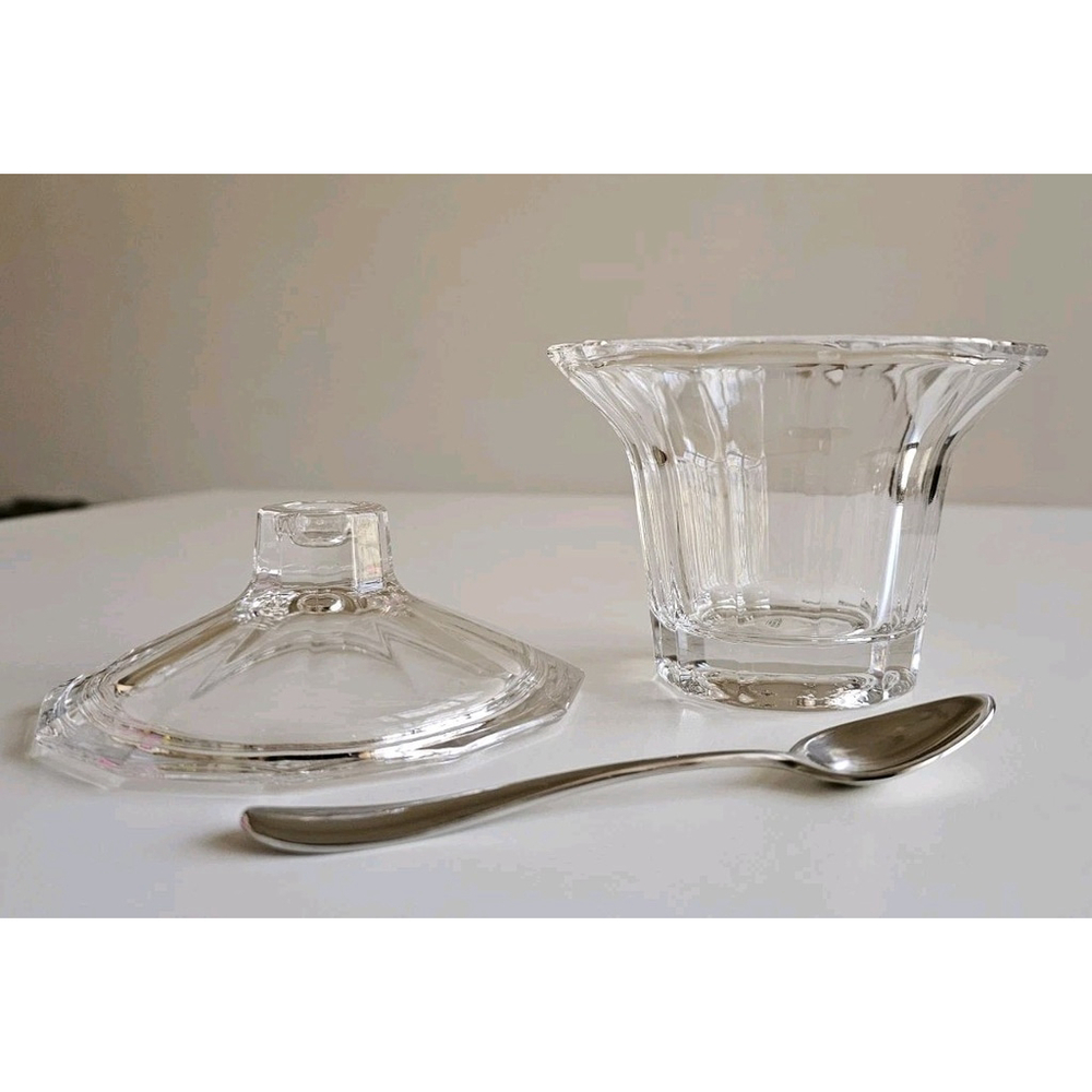 Dansk International Designs Lead Crystal Condiment Jar, Lid & Spoon Clear Glass - Picture 5 of 13